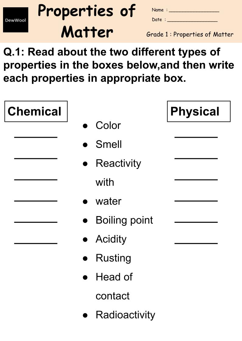 Properties Of Matter Worksheet - DewWool