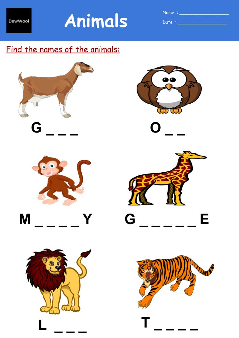 Animals Worksheets - DewWool