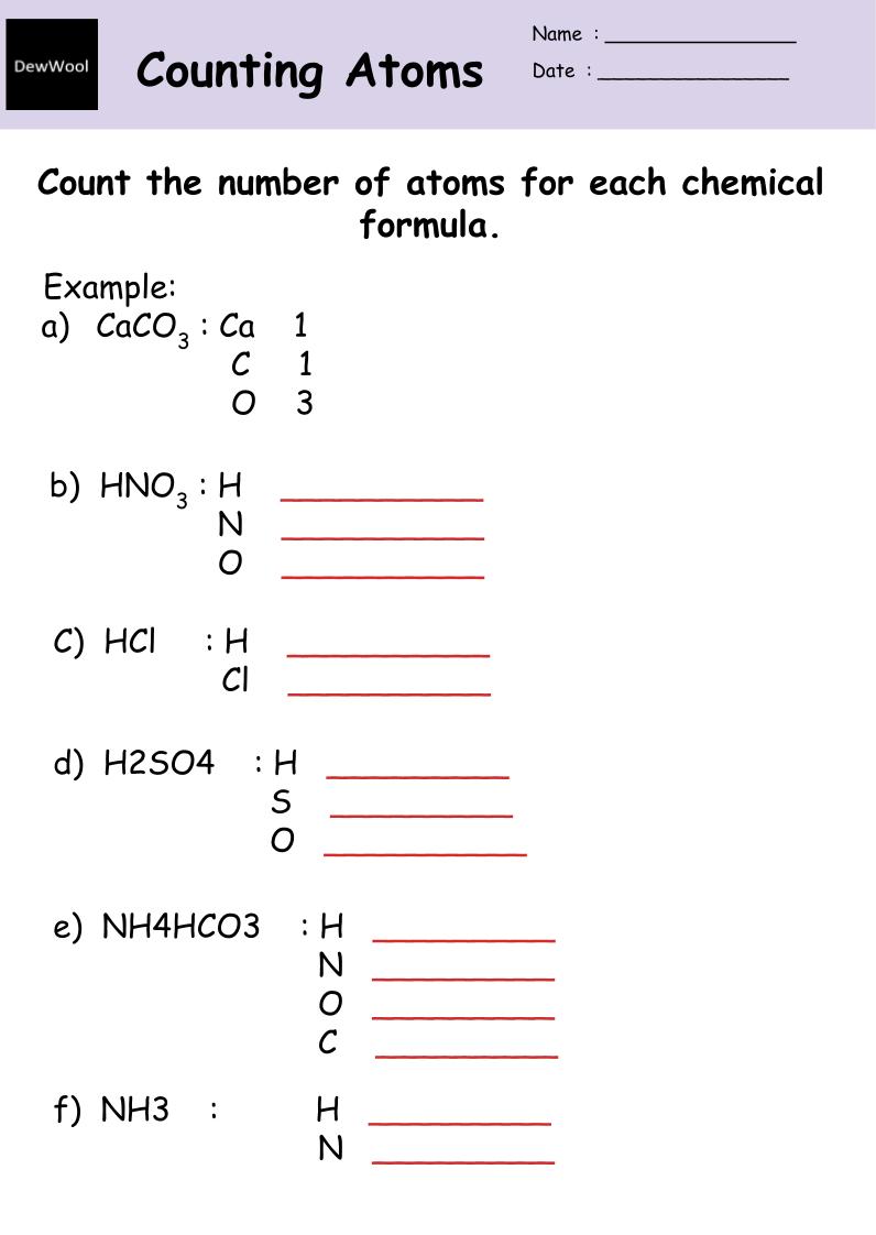 Counting Atoms Worksheet - DewWool