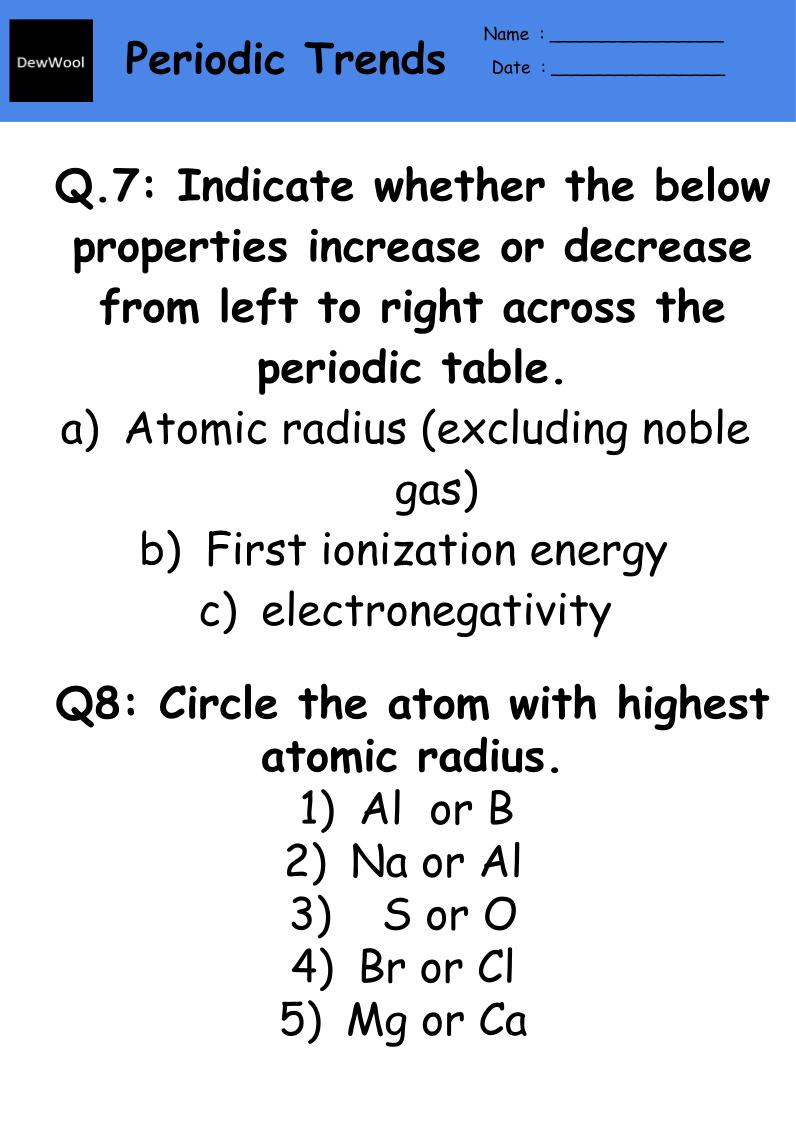 Periodic Trends Worksheet - DewWool