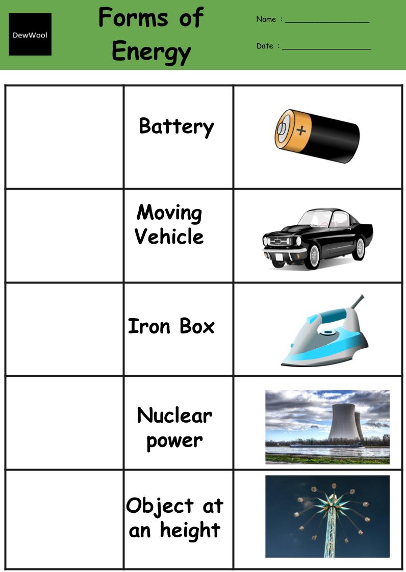 Forms Of Energy Worksheets DewWool