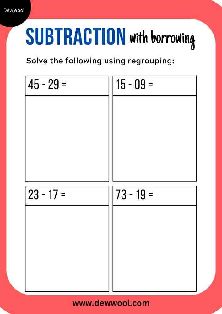 Subtraction With Borrowing Worksheet | Free PDFs - DewWool