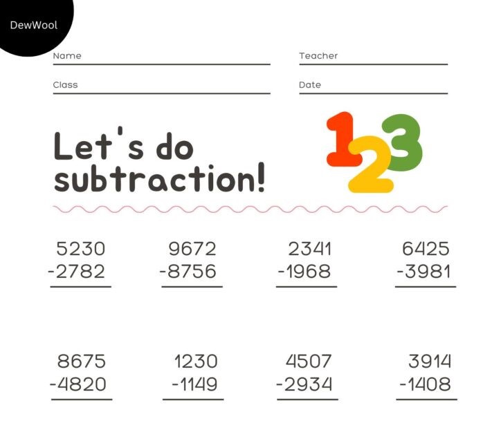 4th Grade Subtraction Worksheets Free Pdf DewWool