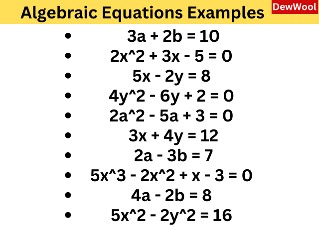 Algebraic Equations, Definition, Types