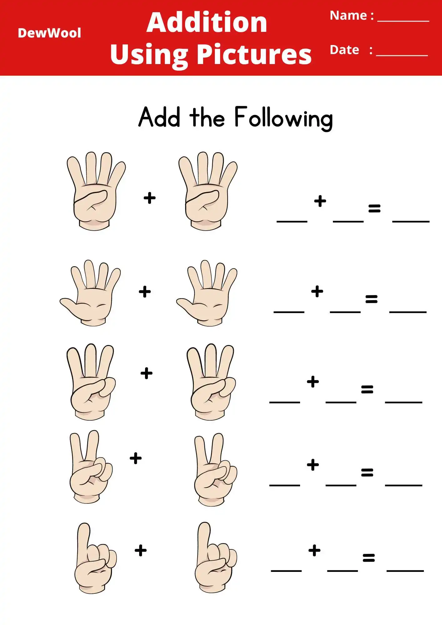 10 Free Addition of Numbers Using Picture Worksheets (Fingers ...